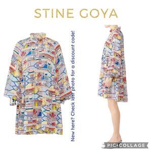 Stine Goya | Women's Palazzo Jasmine Dress 100% silk in Graphic Print,  Size M/L